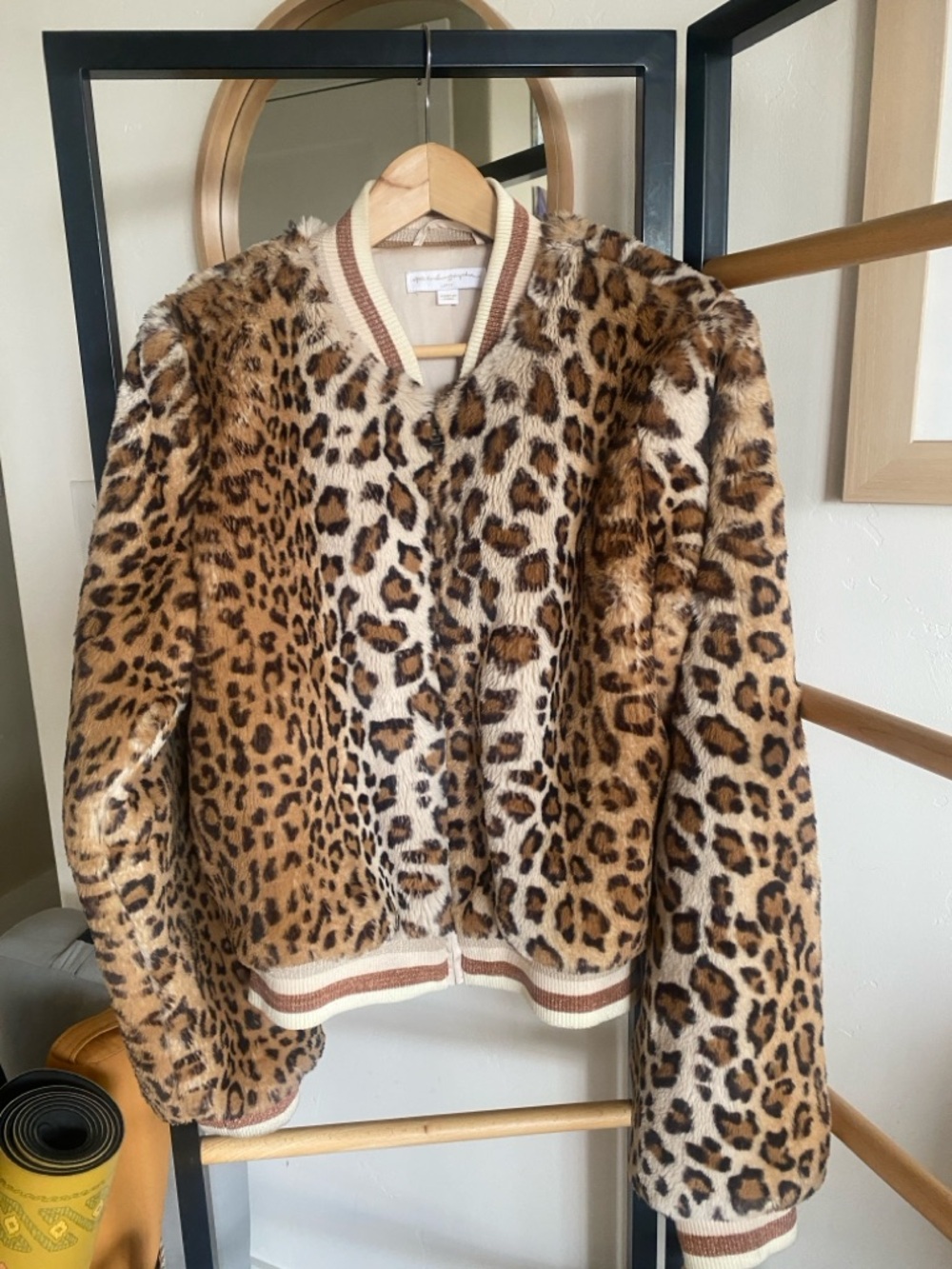 Spiritual Gangster Leopard Print Faux Fur Bomber Jacket - Brown/Tan/Black